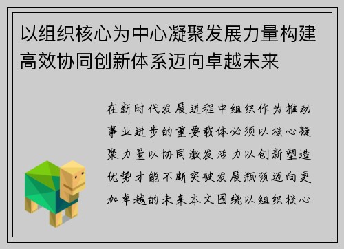 以组织核心为中心凝聚发展力量构建高效协同创新体系迈向卓越未来 以组织核心为中心凝聚发展力量构建高效协同创新体系迈向卓越未来