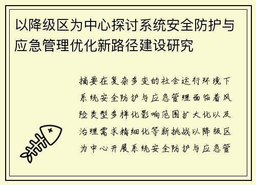 以降级区为中心探讨系统安全防护与应急管理优化新路径建设研究